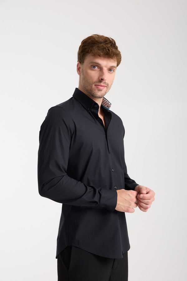 Camisa Hombre Leonardo Sport Popelin Stretch Negro