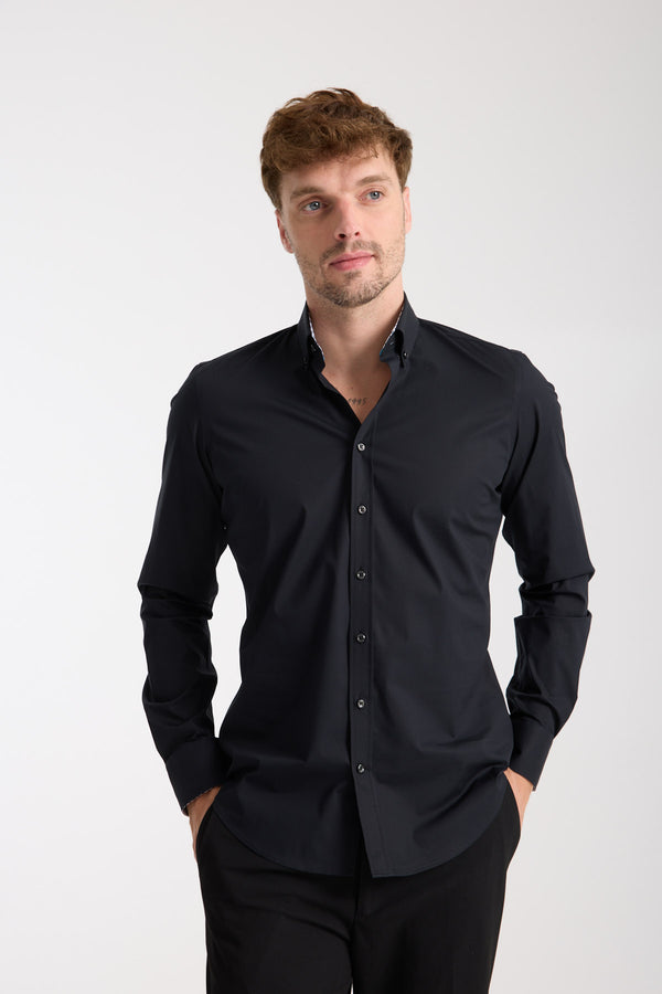 Camisa Hombre Leonardo Sport Popelin Stretch Negro