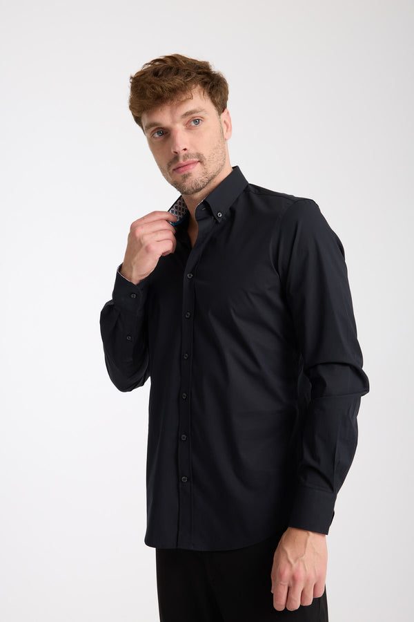 Camisa Hombre Leonardo Sport Popelin Stretch Negro