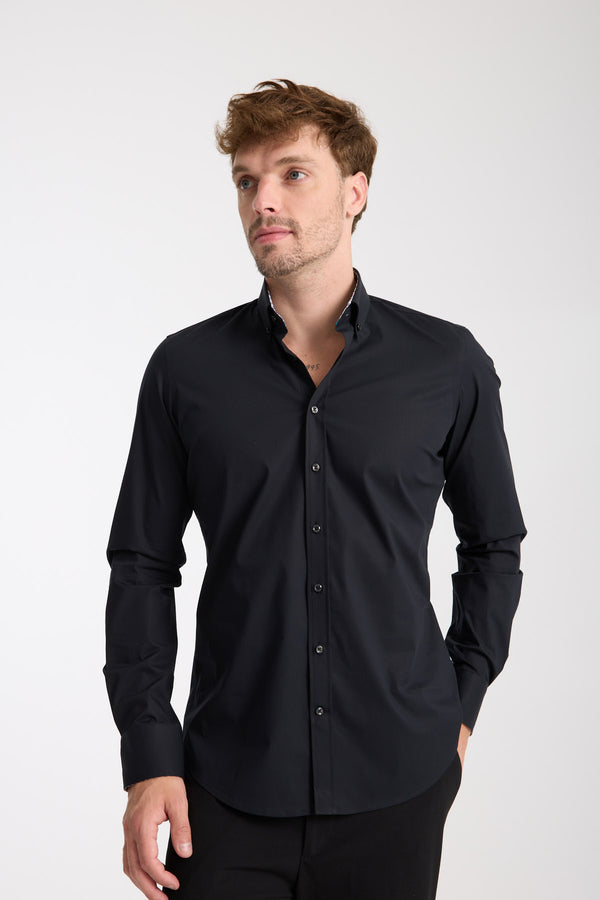 Camisa Hombre Leonardo Sport Popelin Stretch Negro