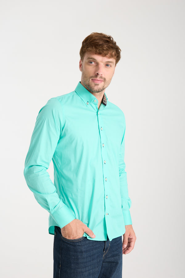 Camisa Hombre Leonardo Sport Popelin Stretch Verde