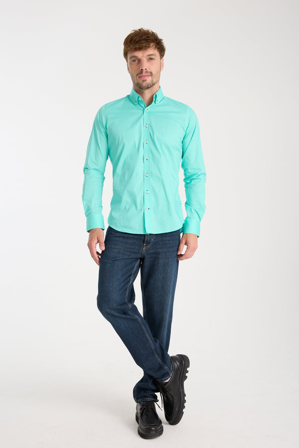 Camisa Hombre Leonardo Sport Popelin Stretch Verde