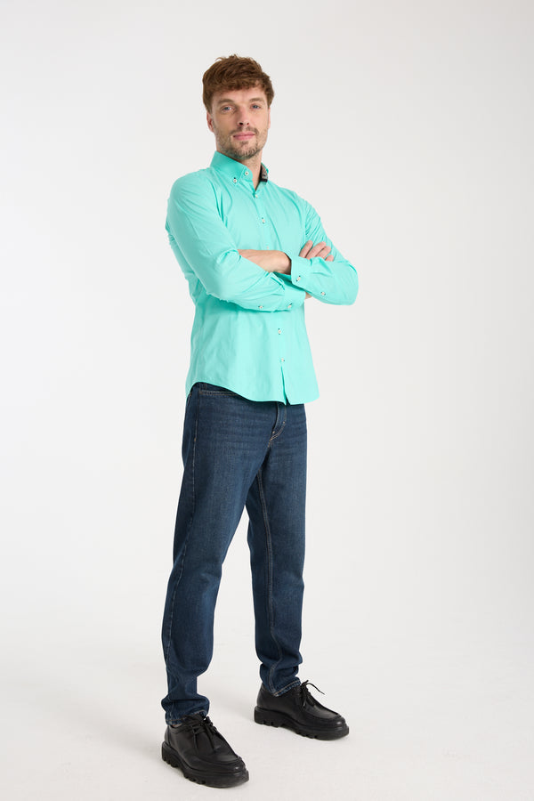 Camisa Hombre Leonardo Sport Popelin Stretch Verde