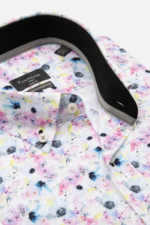 Leonardo Sport Herren Hemd Poplin Stretch Weiss Rosa