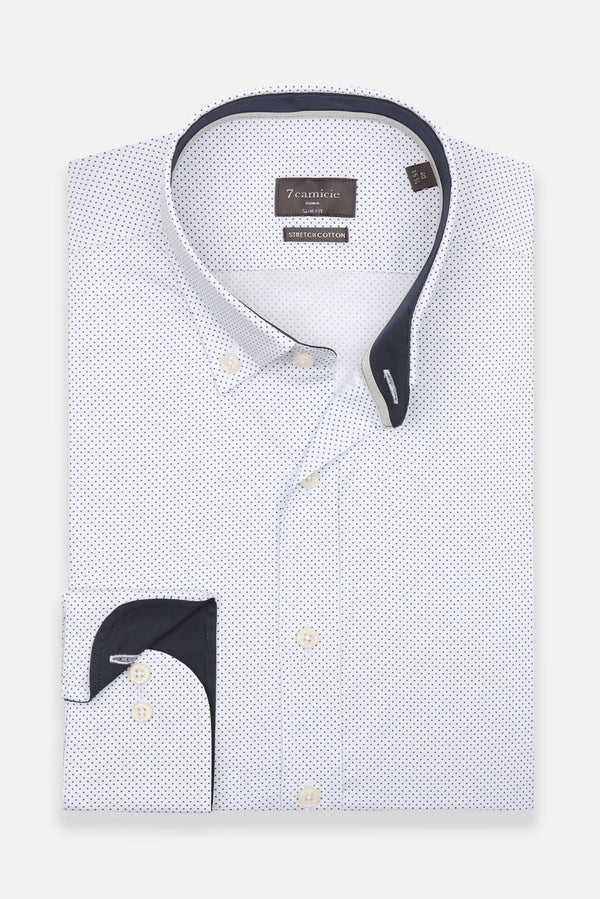 Camicia Uomo Leonardo Sport Popelin Stretch Bianco Blu