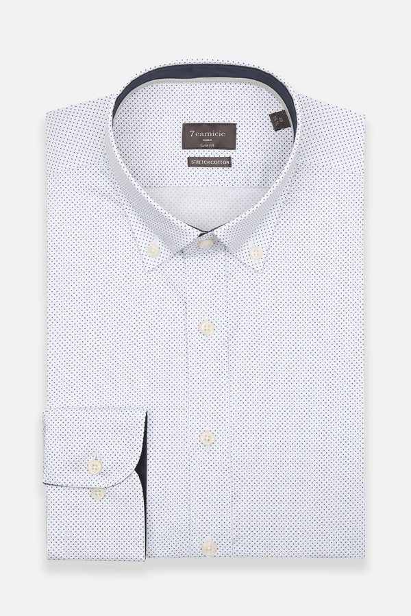 Camicia Uomo Leonardo Sport Popelin Stretch Bianco Blu