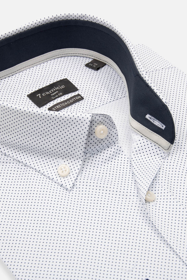 Camicia Uomo Leonardo Sport Popelin Stretch Bianco Blu