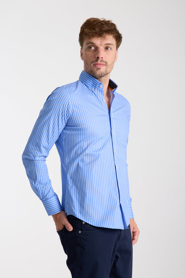 Camisa Hombre Leonardo Sport Popelin Stretch Azul Rosa