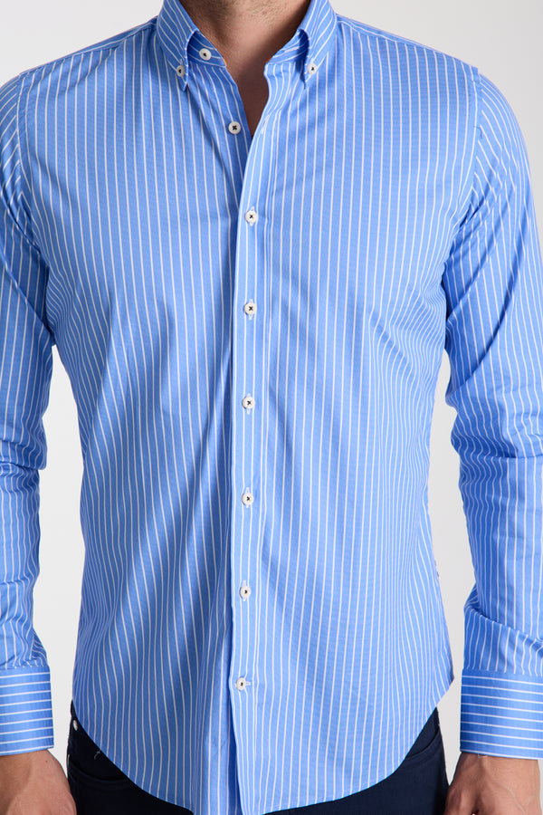 Camisa Hombre Leonardo Sport Popelin Stretch Azul Rosa