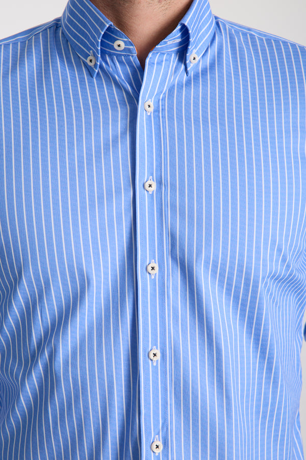 Camisa Hombre Leonardo Sport Popelin Stretch Azul Rosa