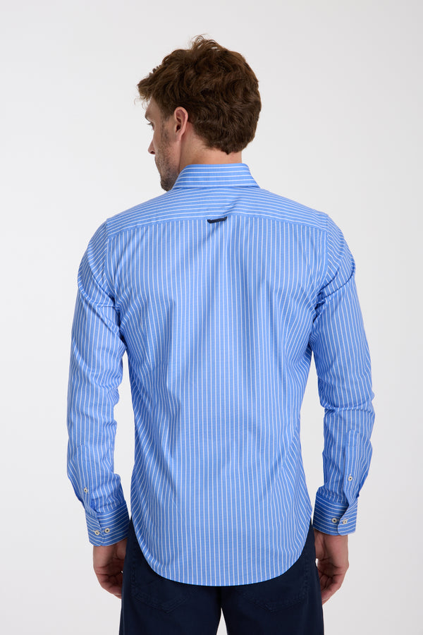Camisa Hombre Leonardo Sport Popelin Stretch Azul Rosa