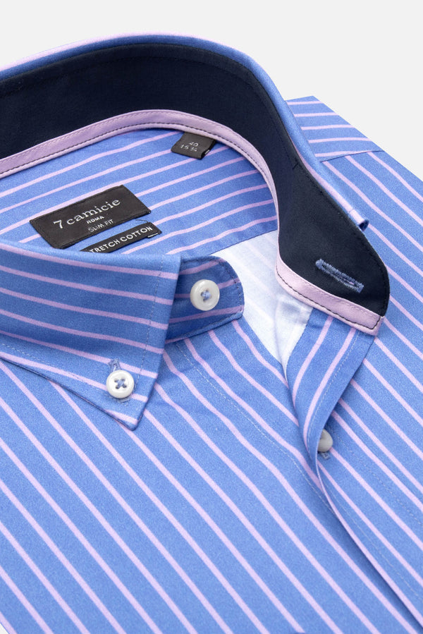 Camicia Uomo Leonardo Sport Popelin Stretch Blu Rosa