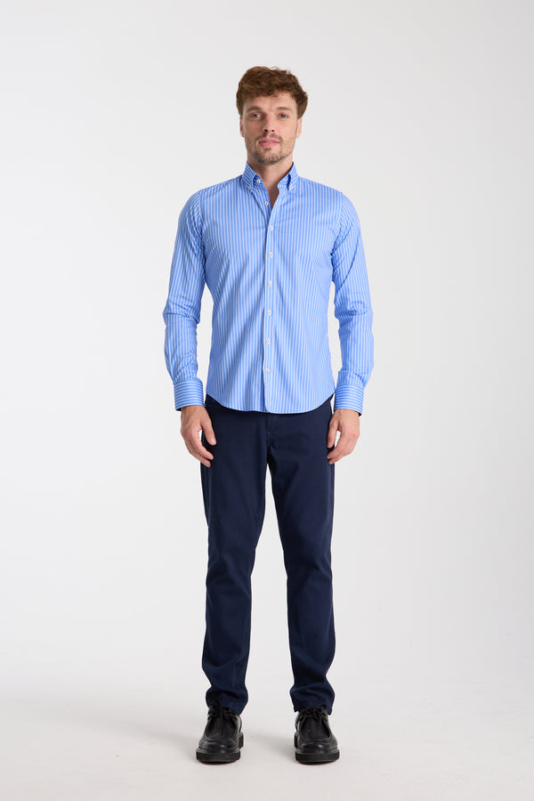 Camisa Hombre Leonardo Sport Popelin Stretch Azul Rosa
