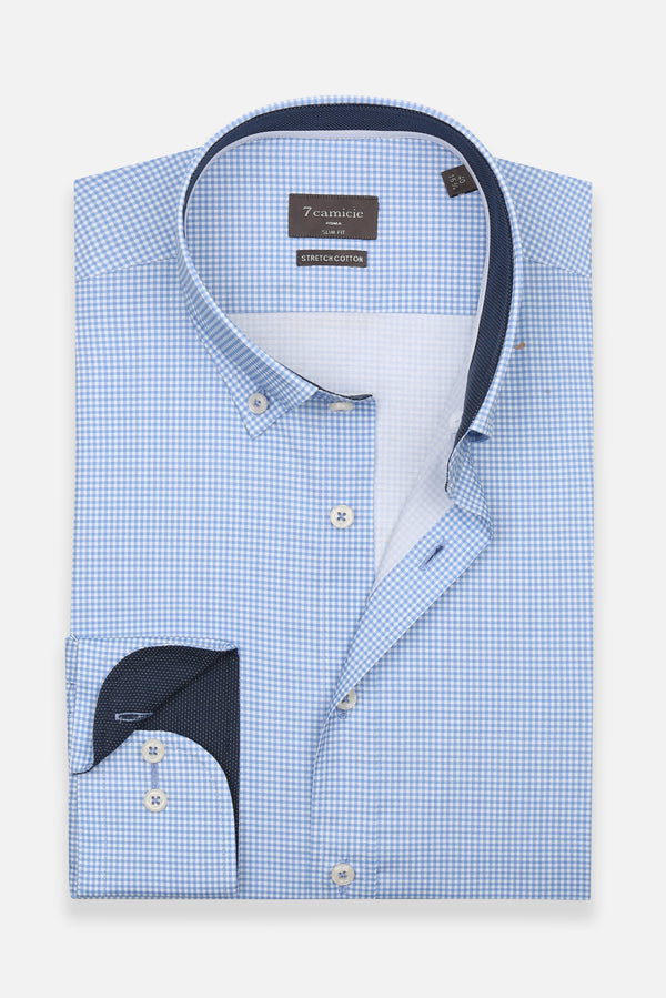 Chemise Homme Leonardo Sport Popelin Stretch Bleu Blanc