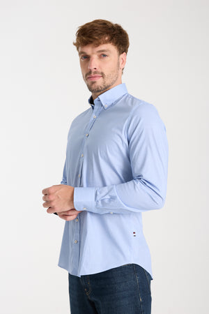 Camisa Hombre Leonardo Sport Popelin Stretch Azul Blanco