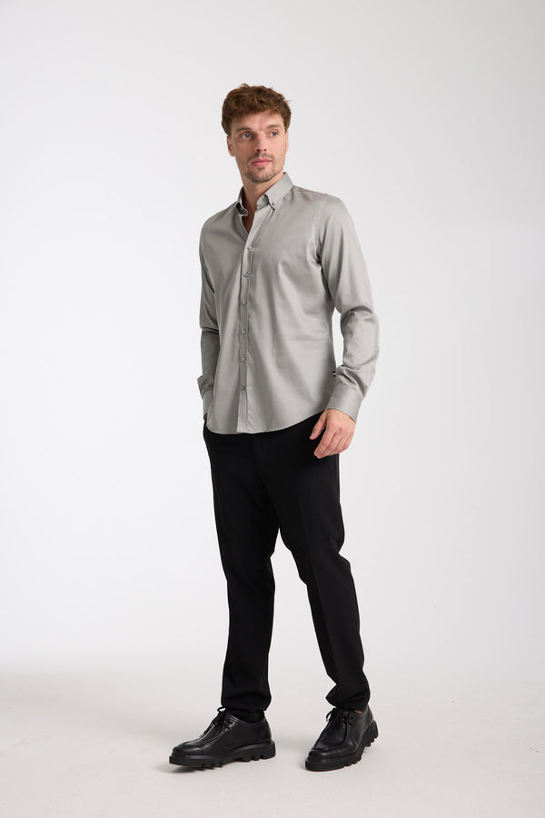 Camisa Hombre Leonardo Sport Satin Gris Claro