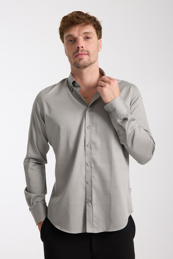Camisa Hombre Leonardo Sport Satin Gris Claro