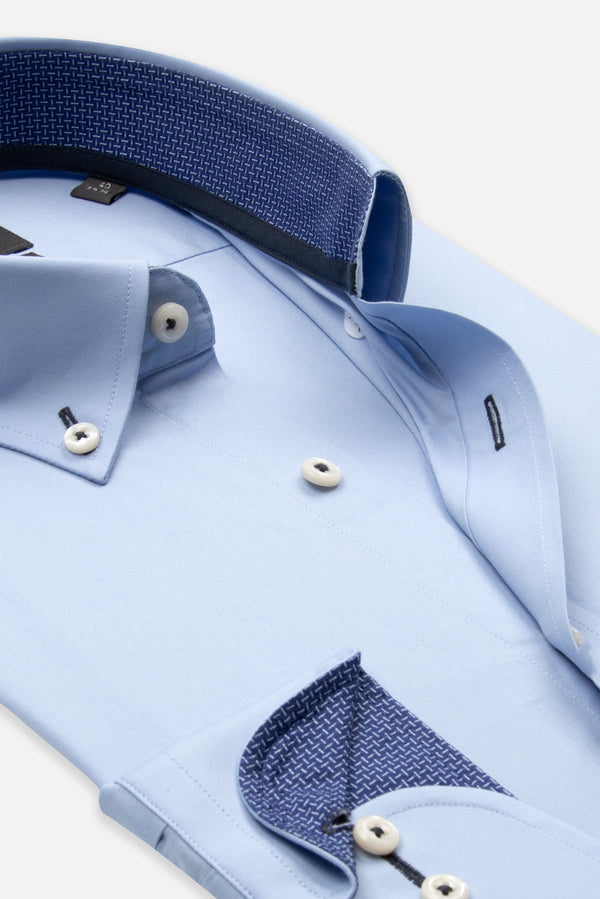 Camicia Uomo Leonardo Sport Popelin Stretch Celeste