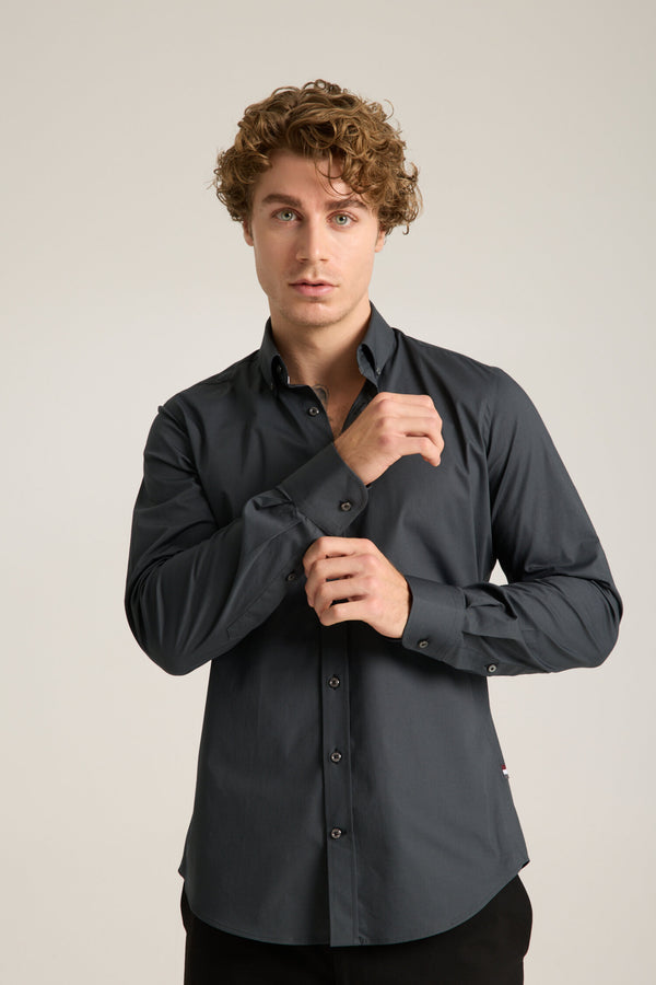 Leonardo Sport Herren Hemd Poplin Stretch Grau