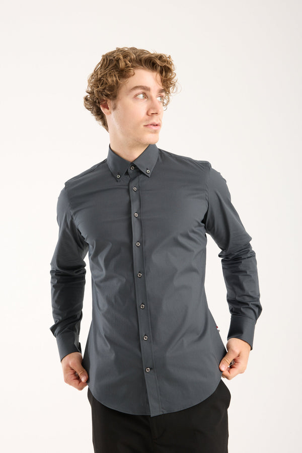 Leonardo Sport Herren Hemd Poplin Stretch Grau