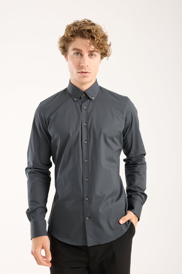 Leonardo Sport Herren Hemd Poplin Stretch Grau