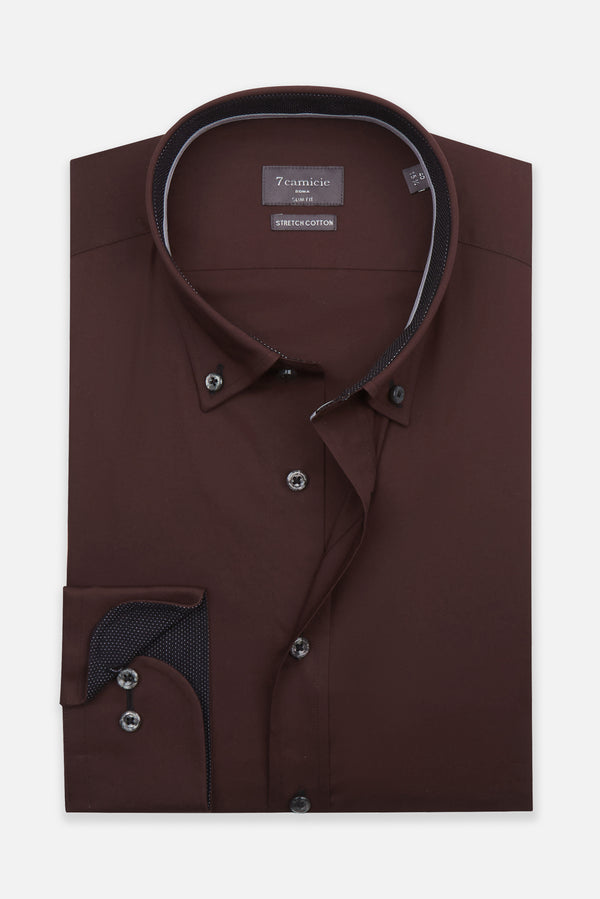 Camicia Uomo Leonardo Sport Popelin Stretch Marrone