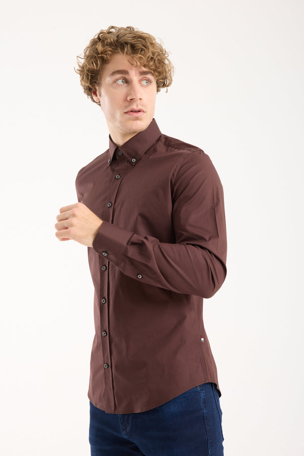Leonardo Sport Poplin Stretch Man Shirt Brown