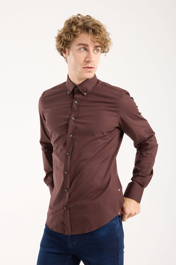 Leonardo Sport Poplin Stretch Man Shirt Brown