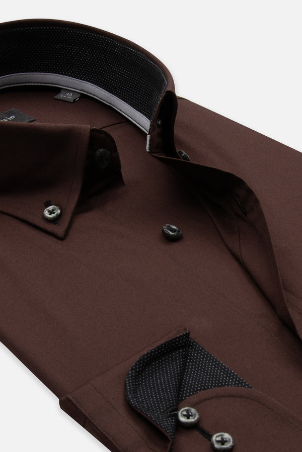 Camicia Uomo Leonardo Sport Popelin Stretch Marrone
