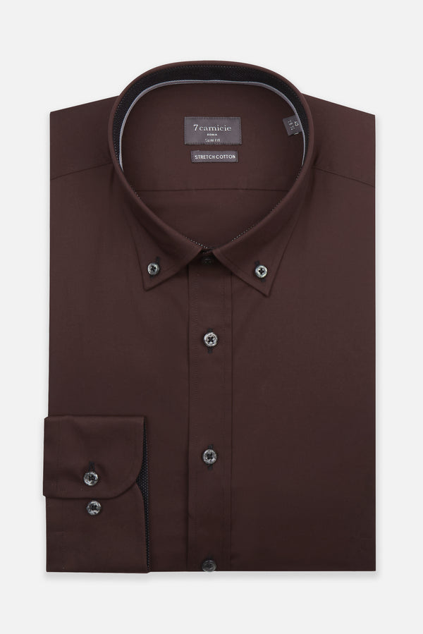 Camicia Uomo Leonardo Sport Popelin Stretch Marrone