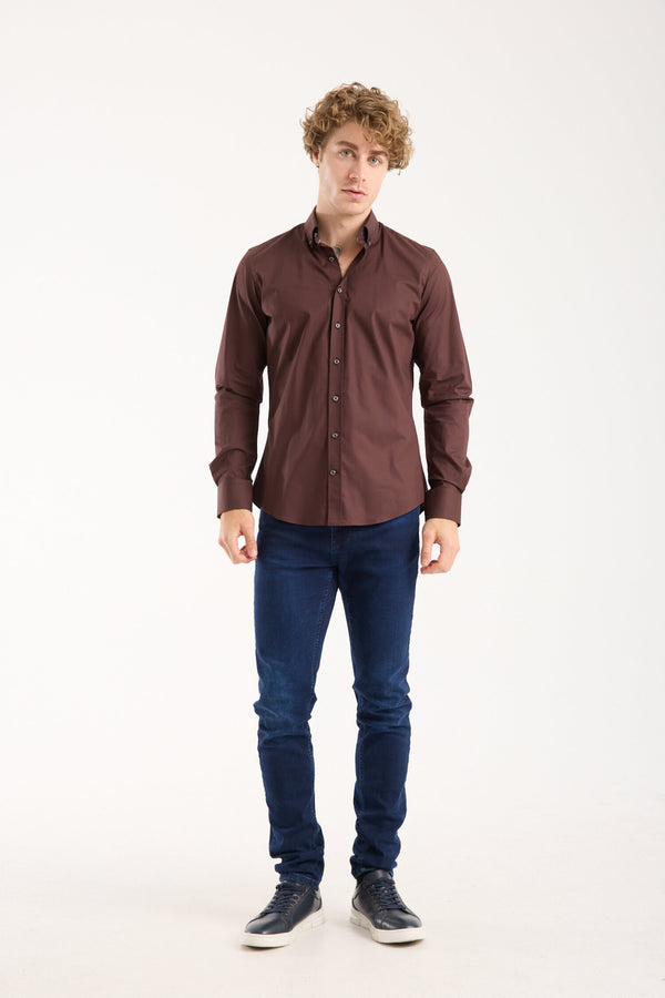 Leonardo Sport Poplin Stretch Man Shirt Brown