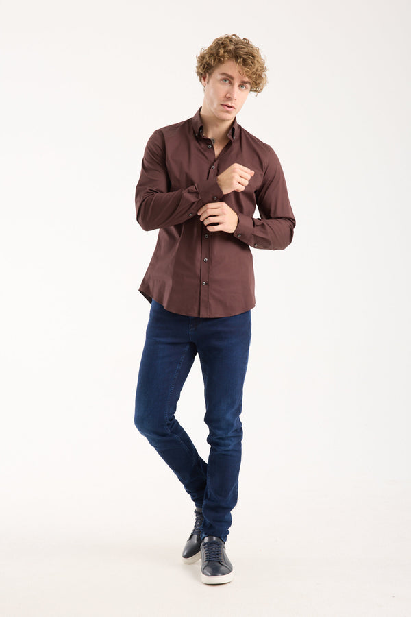 Leonardo Sport Poplin Stretch Man Shirt Brown