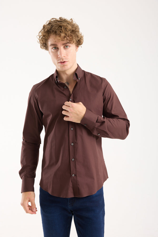 Leonardo Sport Poplin Stretch Man Shirt Brown