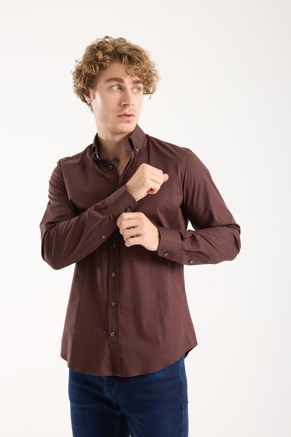 Leonardo Sport Poplin Stretch Man Shirt Brown