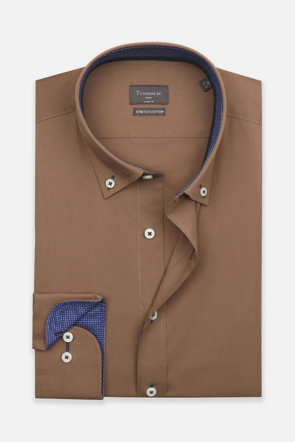 Camicia Uomo Leonardo Sport Popelin Stretch Marrone