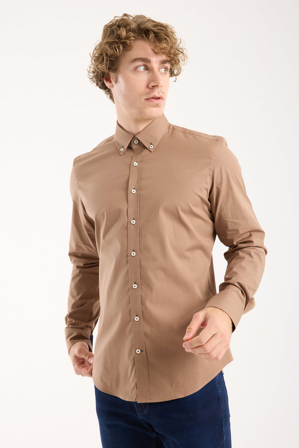 Leonardo Sport Poplin Stretch Man Shirt Brown