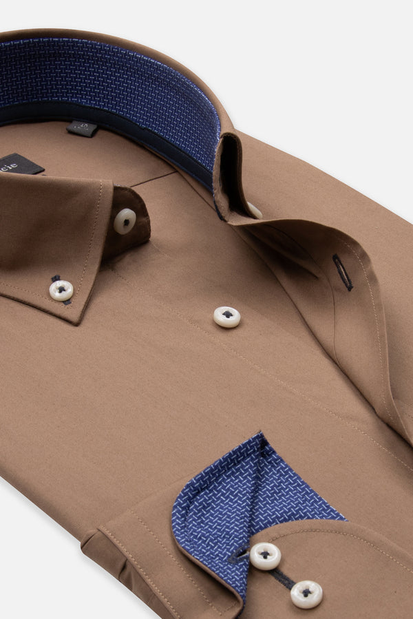 Camicia Uomo Leonardo Sport Popelin Stretch Marrone
