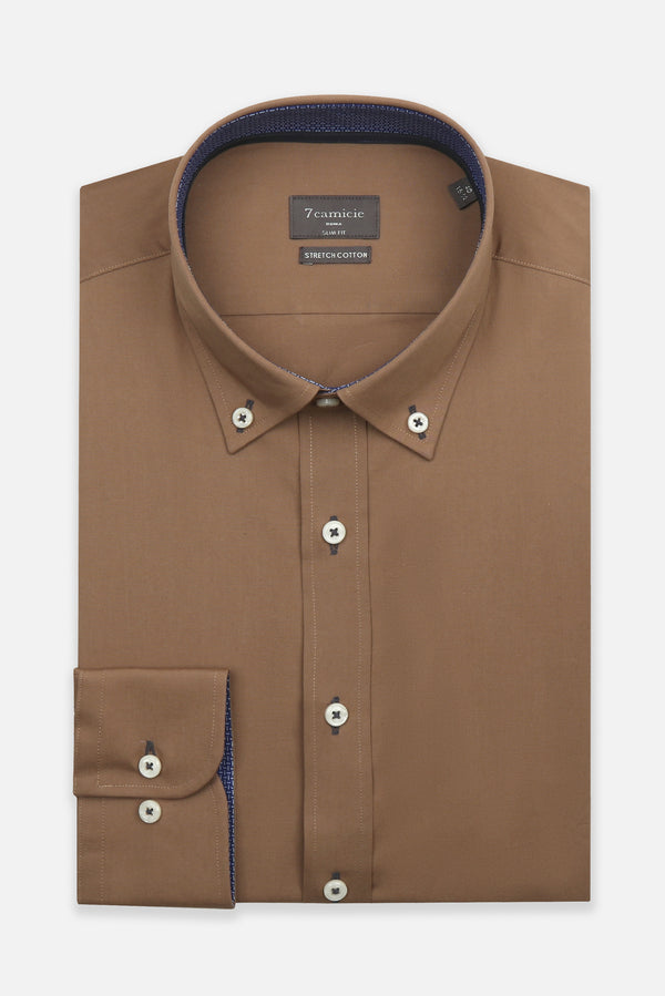 Camicia Uomo Leonardo Sport Popelin Stretch Marrone