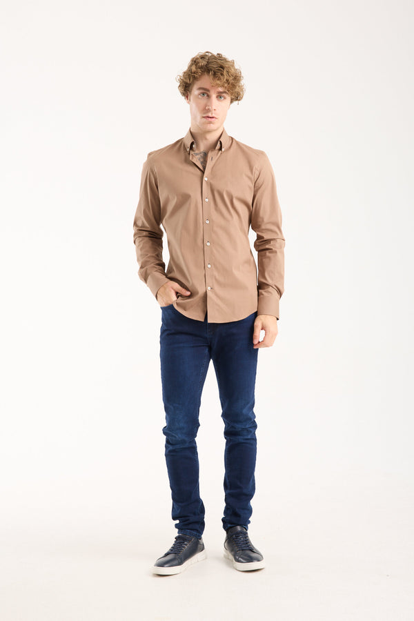 Leonardo Sport Poplin Stretch Man Shirt Brown