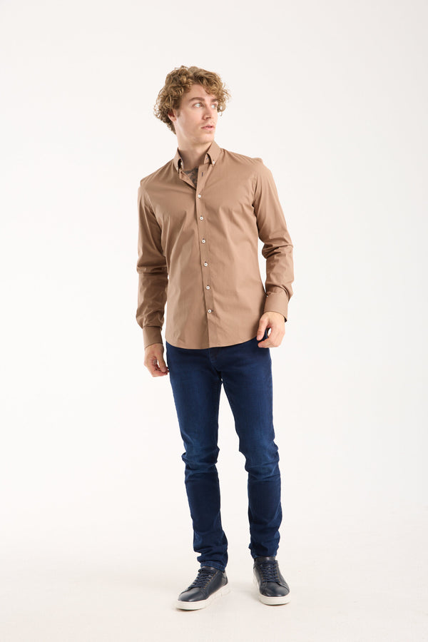 Leonardo Sport Poplin Stretch Man Shirt Brown