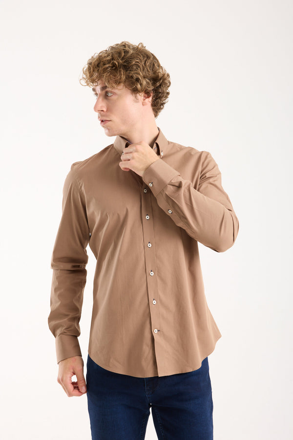 Leonardo Sport Poplin Stretch Man Shirt Brown