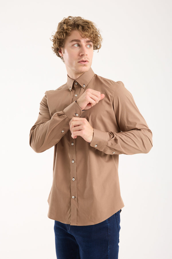 Leonardo Sport Poplin Stretch Man Shirt Brown