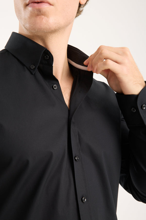 Camicia Uomo Leonardo Sport Popelin Stretch Nero