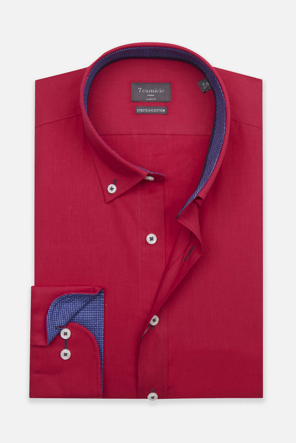 Camicia Uomo Leonardo Sport Popelin Stretch Rosso