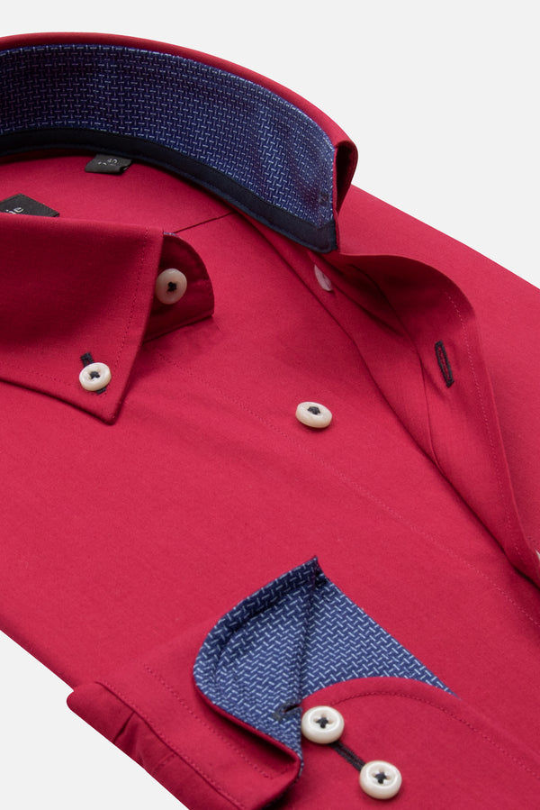 Camicia Uomo Leonardo Sport Popelin Stretch Rosso