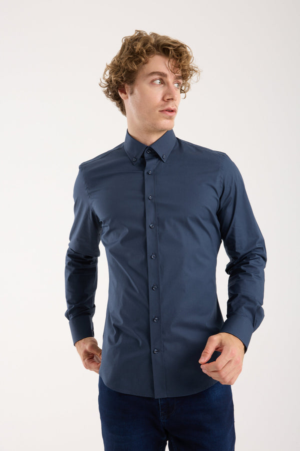 Leonardo Sport Poplin Stretch Man Shirt Blue