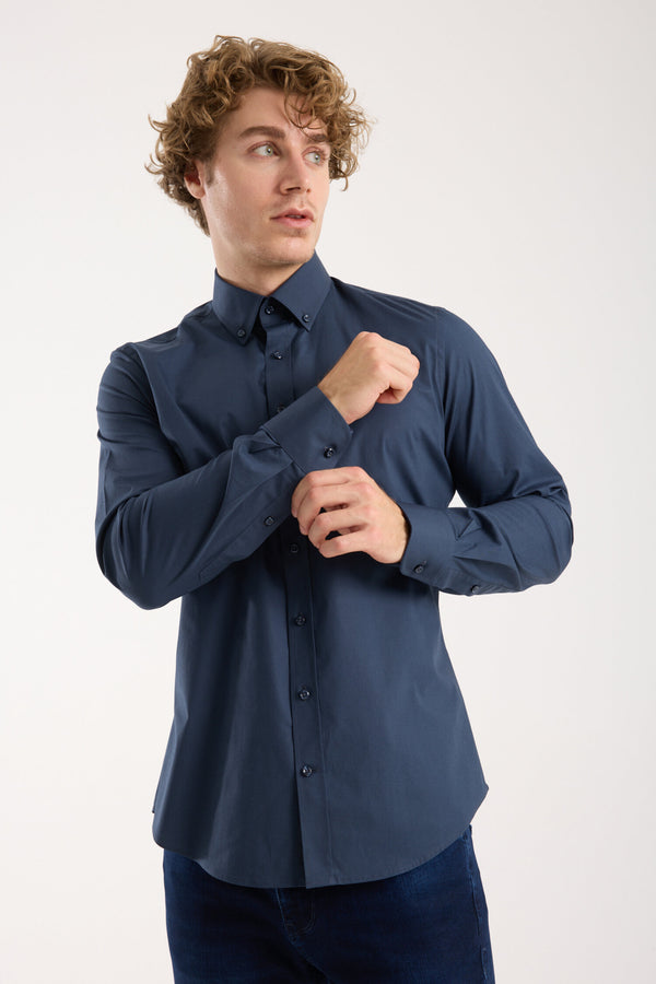 Leonardo Sport Poplin Stretch Man Shirt Blue