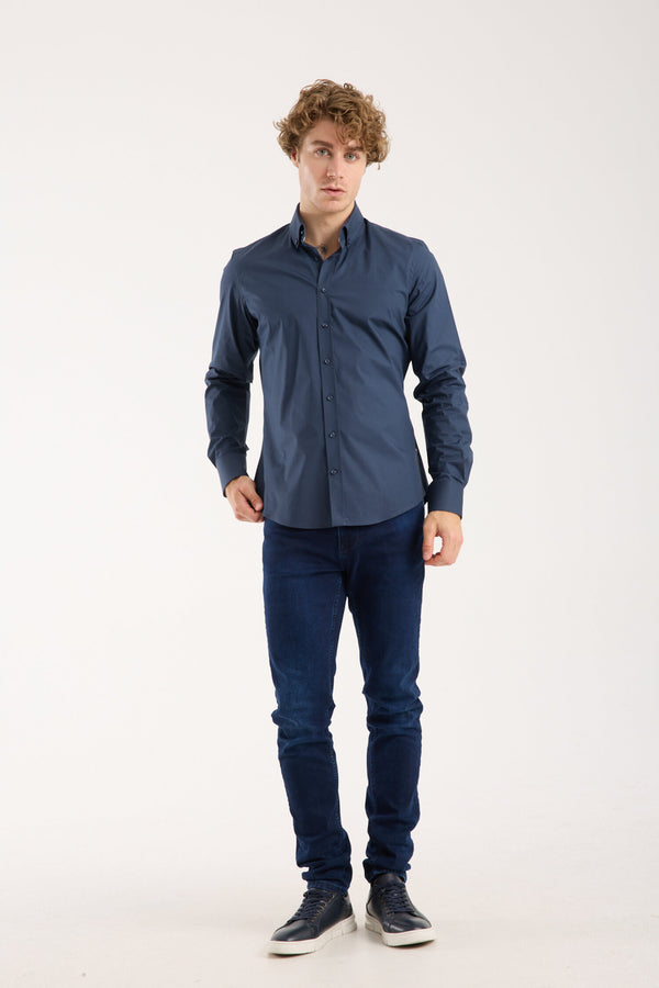 Leonardo Sport Poplin Stretch Man Shirt Blue