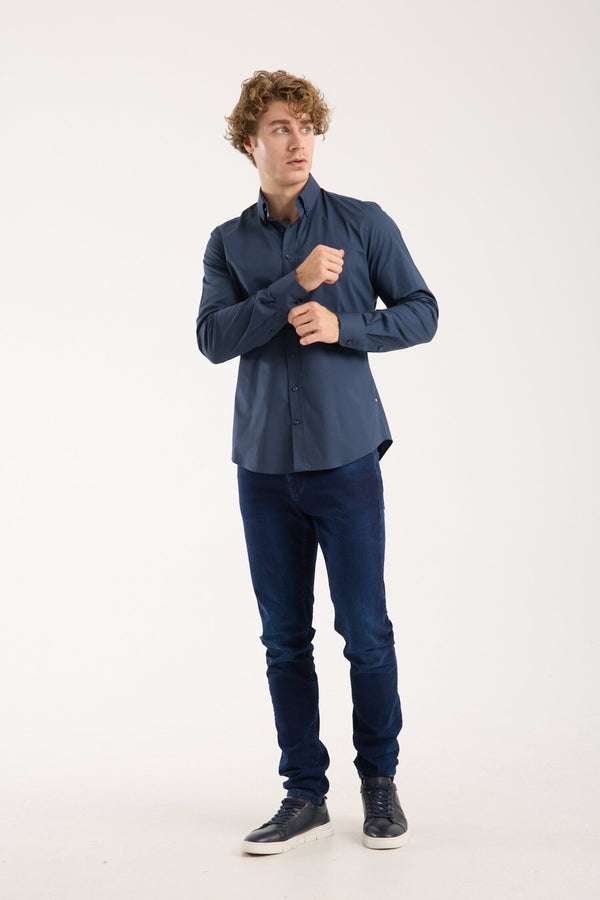 Leonardo Sport Poplin Stretch Man Shirt Blue