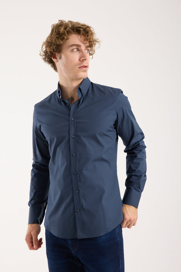 Leonardo Sport Poplin Stretch Man Shirt Blue